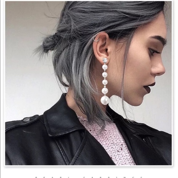 Elegant Big Pearl Long Tassel Dangle Earrings New - Picture 2 of 4